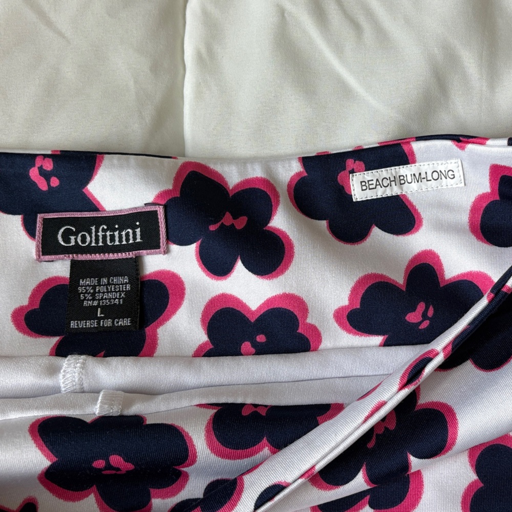 GOLFTINI Floral Swim Bottoms in White, Navy & Pink